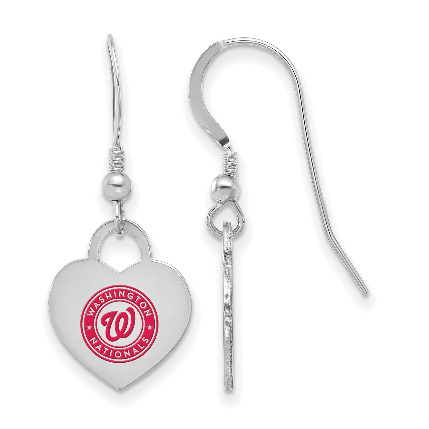 MLB Washington Nationals Enamel Heart Dangle Earrings Sterling Silver Rhodium-plated, MPN: SS129NAT