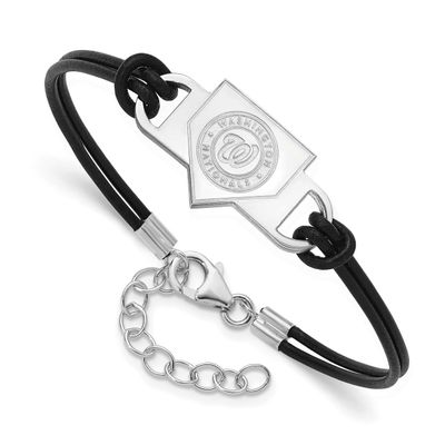 MLB Washington Nationals Homeplate Leather Bracelet Sterling Silver Rhodium-plated, MPN: SS131NAT-7