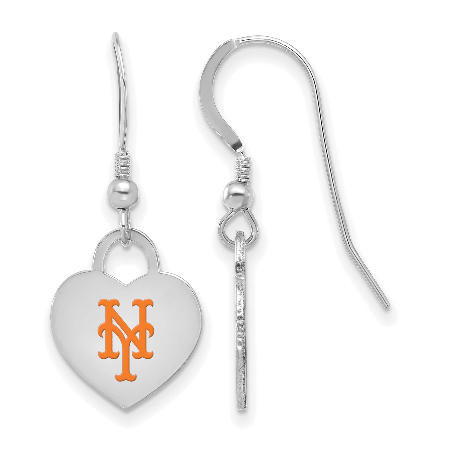 MLB New York Mets Enamel Heart Dangle Earrings Sterling Silver Rhodium-plated, MPN: SS129MET