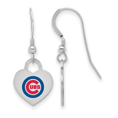 MLB Chicago Cubs Enamel Heart Dangle Earrings Sterling Silver Rhodium-plated, MPN: SS129CUB