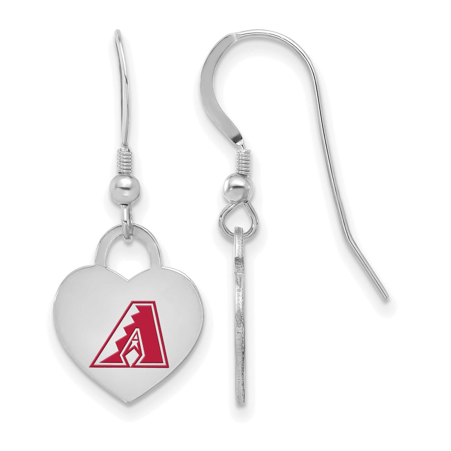 MLB Arizona Diamondbacks Enamel Heart Dangle Earrings Sterling Silver Rhodium-plated, MPN: SS129DIA