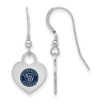 MLB Milwaukee Brewers Enamel Heart Dangle Earrings Sterling Silver Rhodium-plated, MPN: SS129BRE