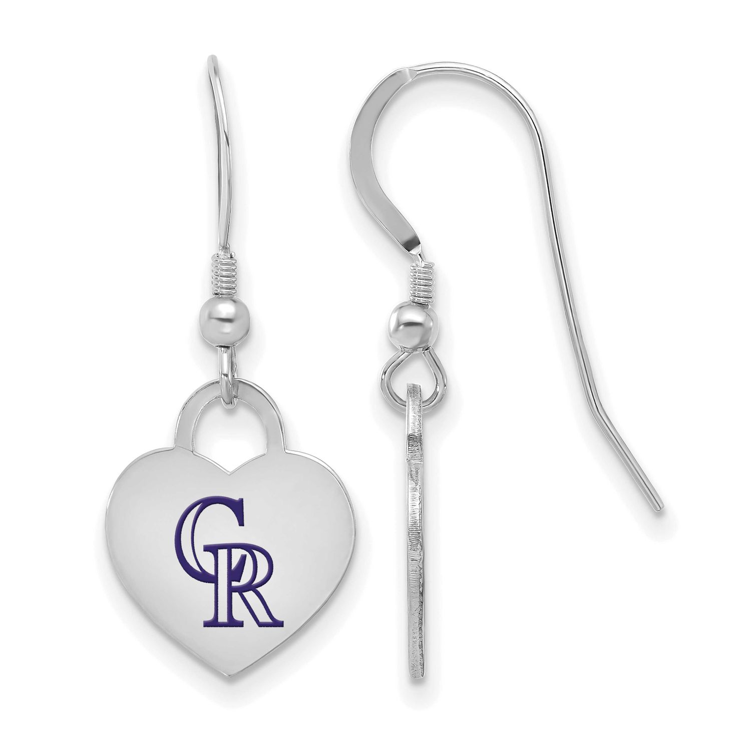 MLB Colorado Rockies Enamel Heart Dangle Earrings Sterling Silver Rhodium-plated, MPN: SS129ROK
