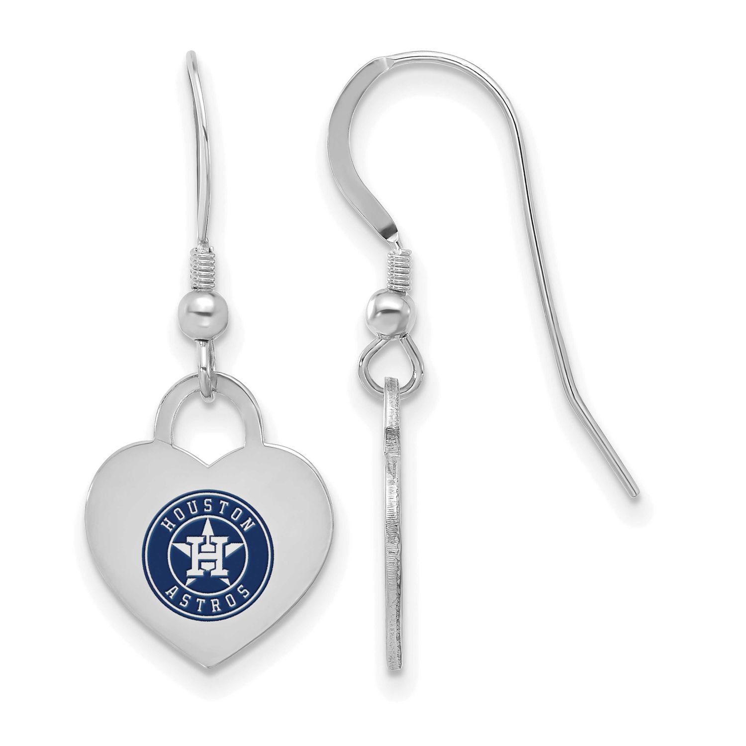 MLB Houston Astros Enamel Heart Dangle Earrings Sterling Silver Rhodium-plated, MPN: SS129AST
