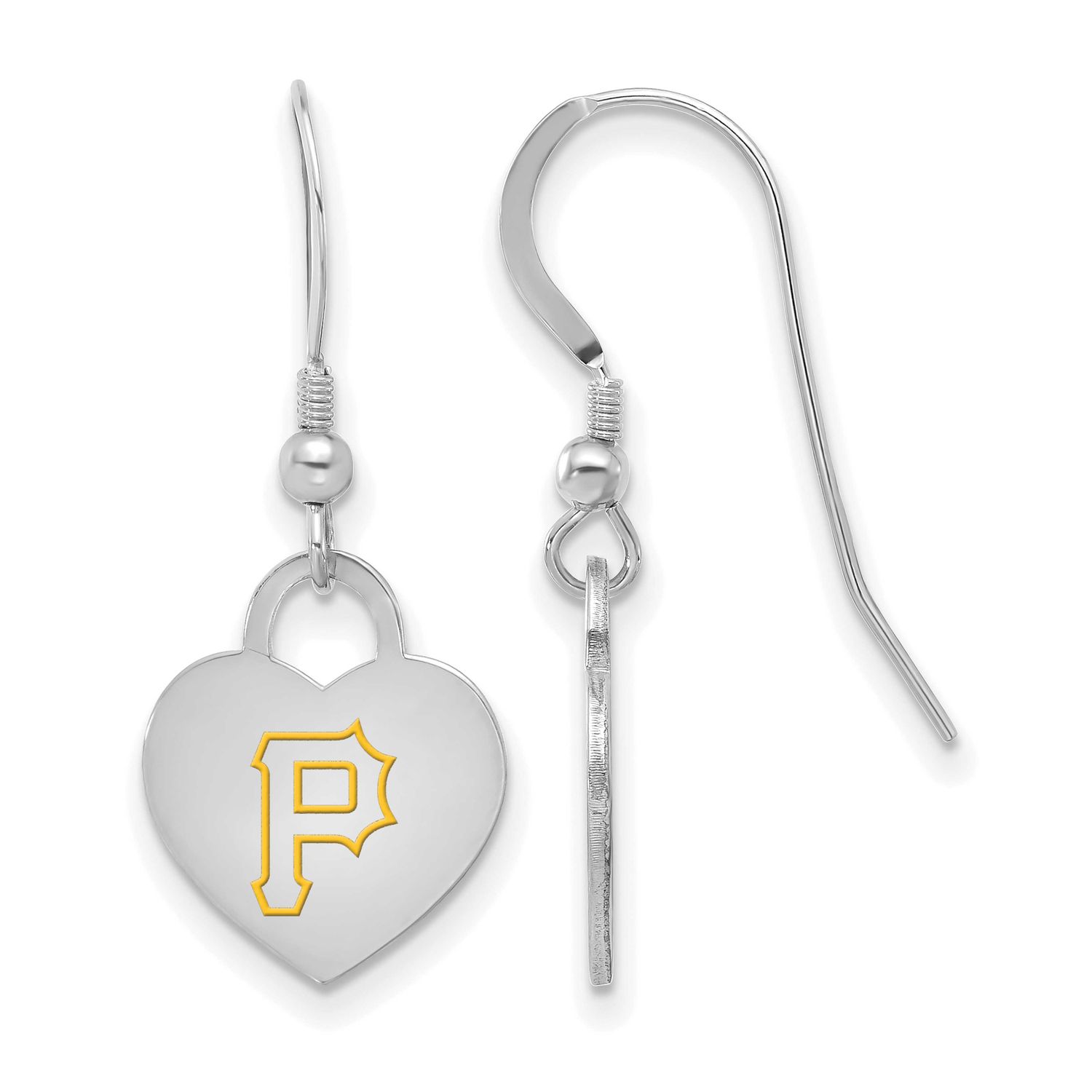 MLB Pittsburgh Pirates Enamel Heart Dangle Earrings Sterling Silver Rhodium-plated, MPN: SS129PIR