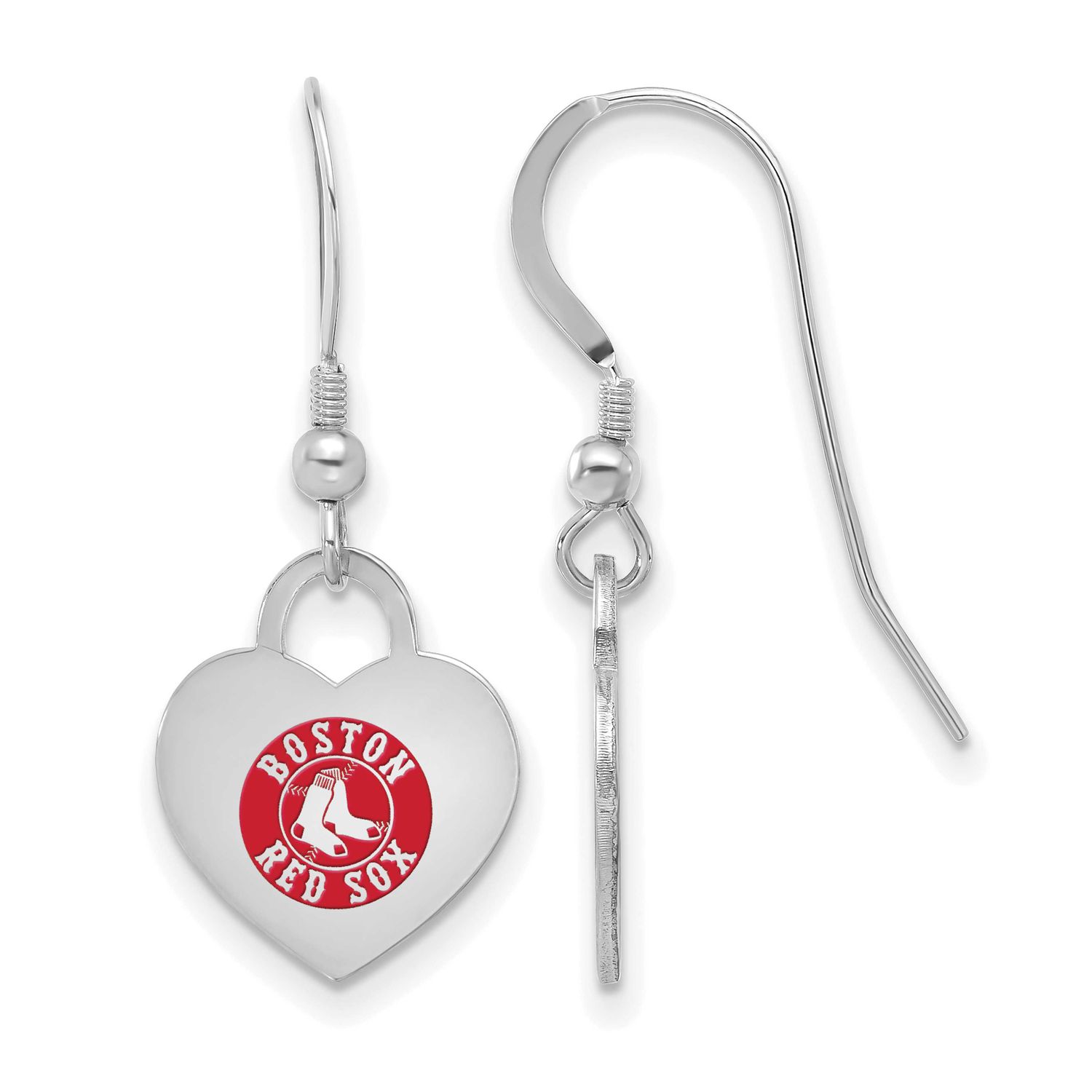 MLB Boston Red Sox Enamel Heart Dangle Earrings Sterling Silver Rhodium-plated, MPN: SS129RSO