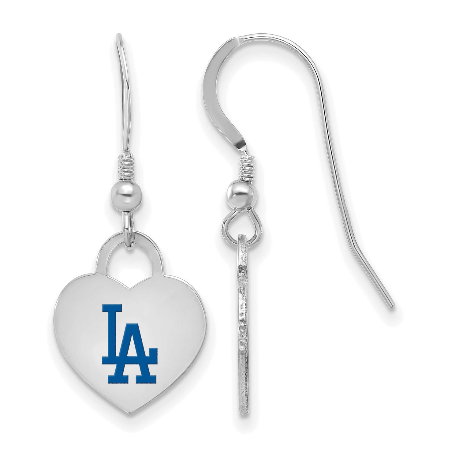 MLB Los Angeles Dodgers Enamel Heart Dangle Earrings Sterling Silver Rhodium-plated, MPN: SS129DOD