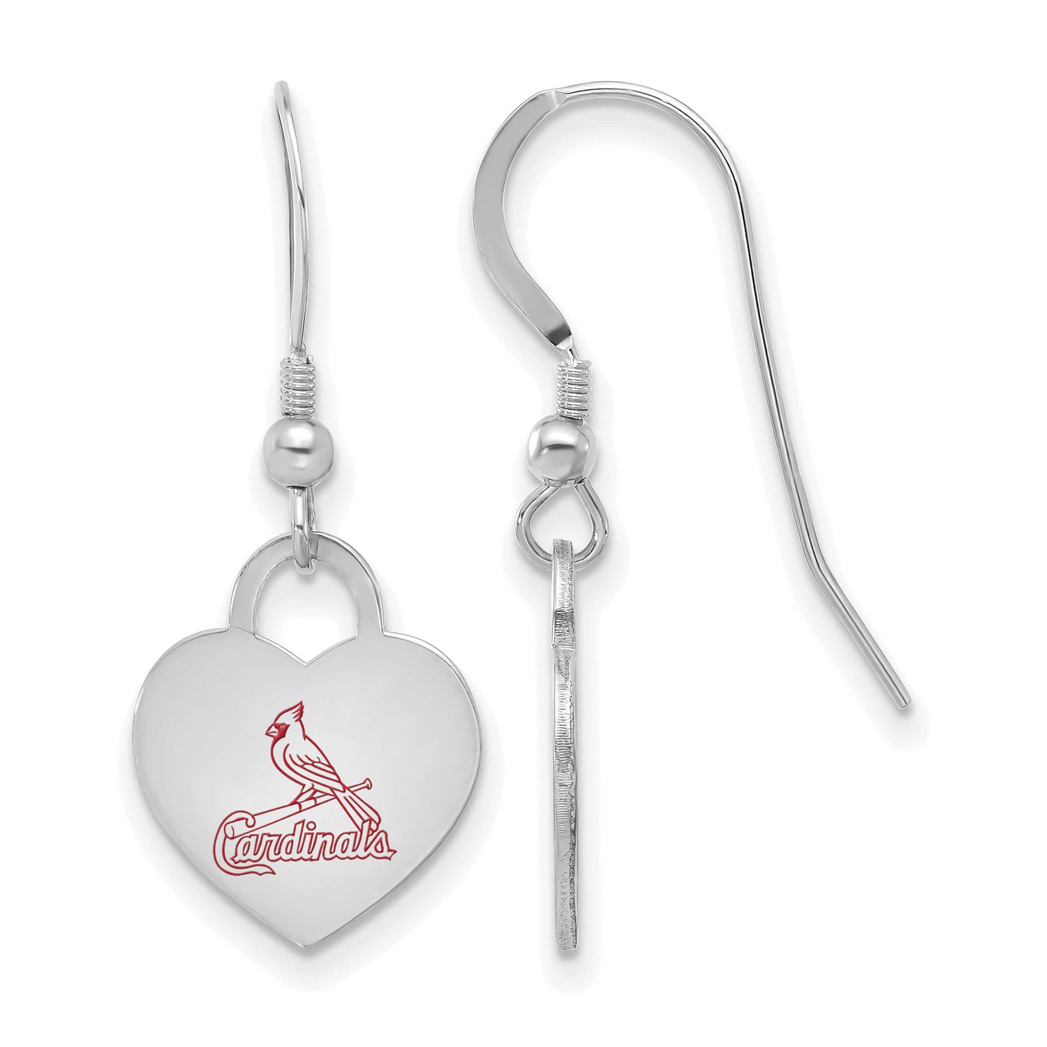 MLB St Louis Cardinals Enamel Heart Dangle Earrings Sterling Silver Rhodium-plated, MPN: SS129CRD