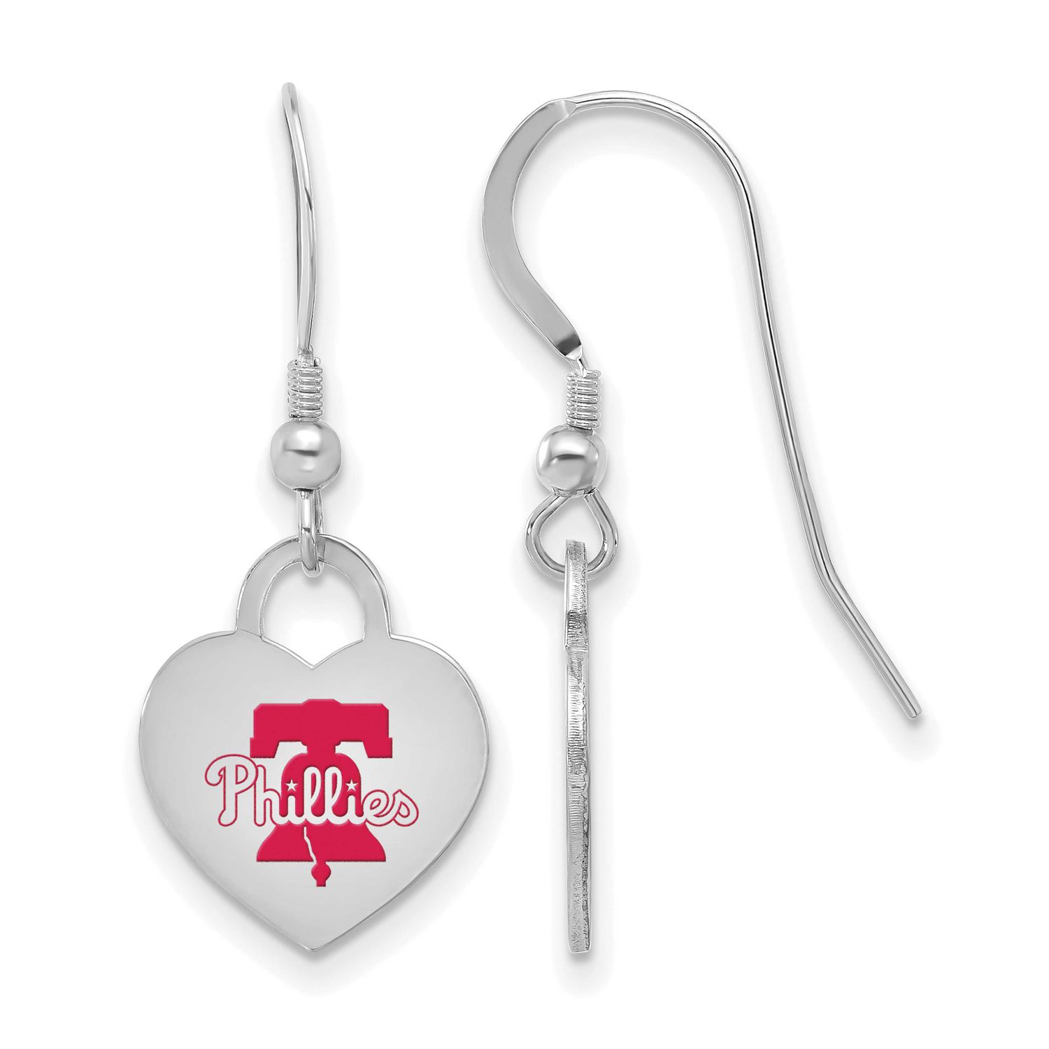 MLB Philadelphia Phillies Enamel Heart Dang Earrings Sterling Silver Rhodium-plated, MPN: SS129PHI