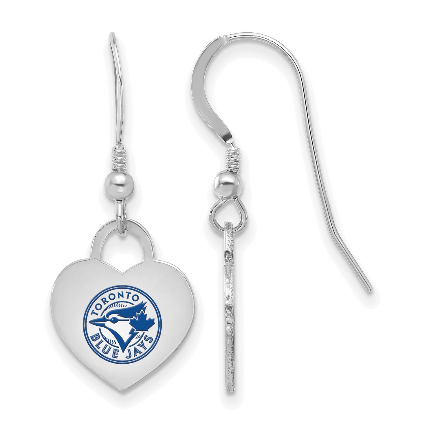 MLB Toronto Blue Jays Enamel Heart Dangle Earrings Sterling Silver Rhodium-plated, MPN: SS129BLU