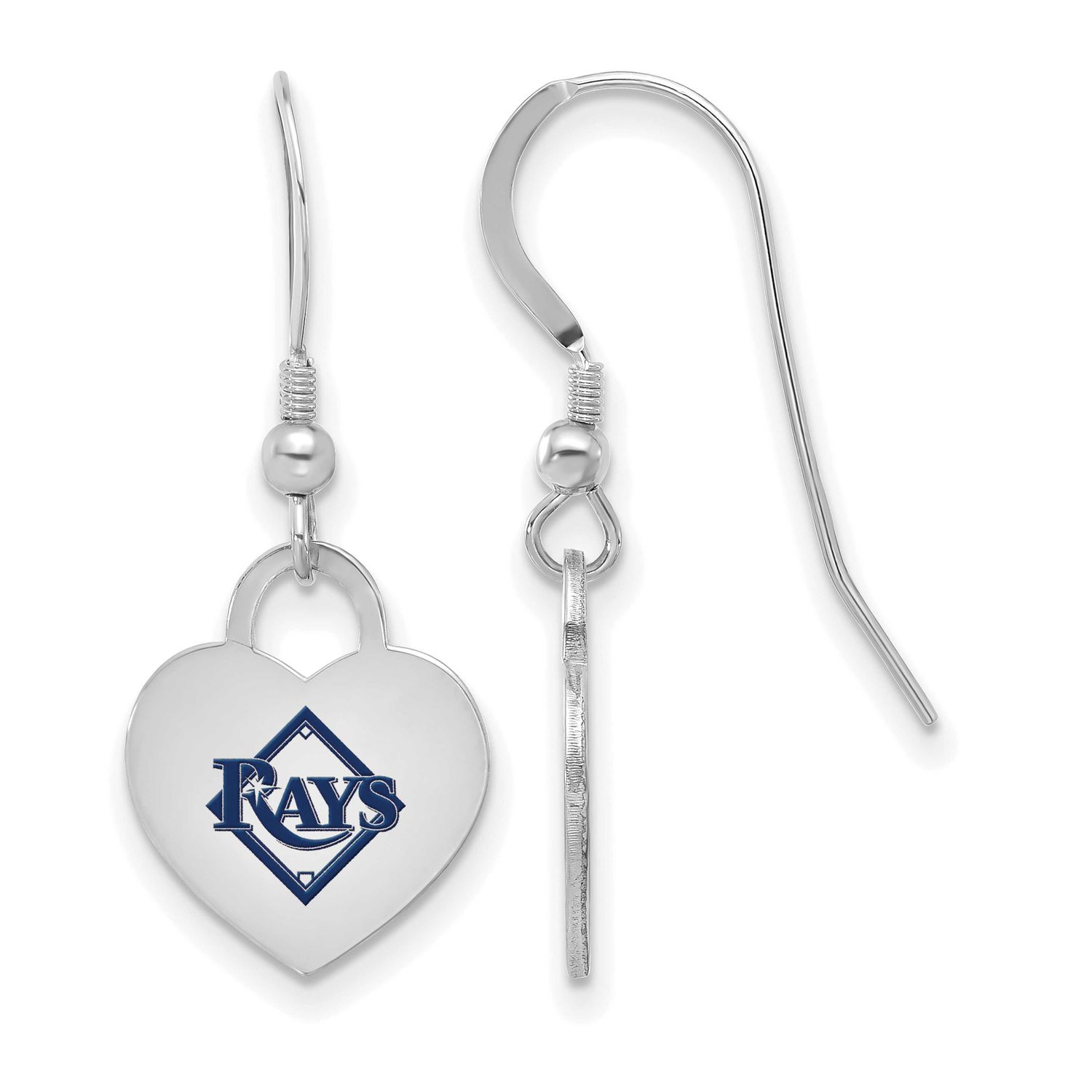 MLB Tampa Bay Rays Enamel Heart Dangle Earrings Sterling Silver Rhodium-plated, MPN: SS129DEV