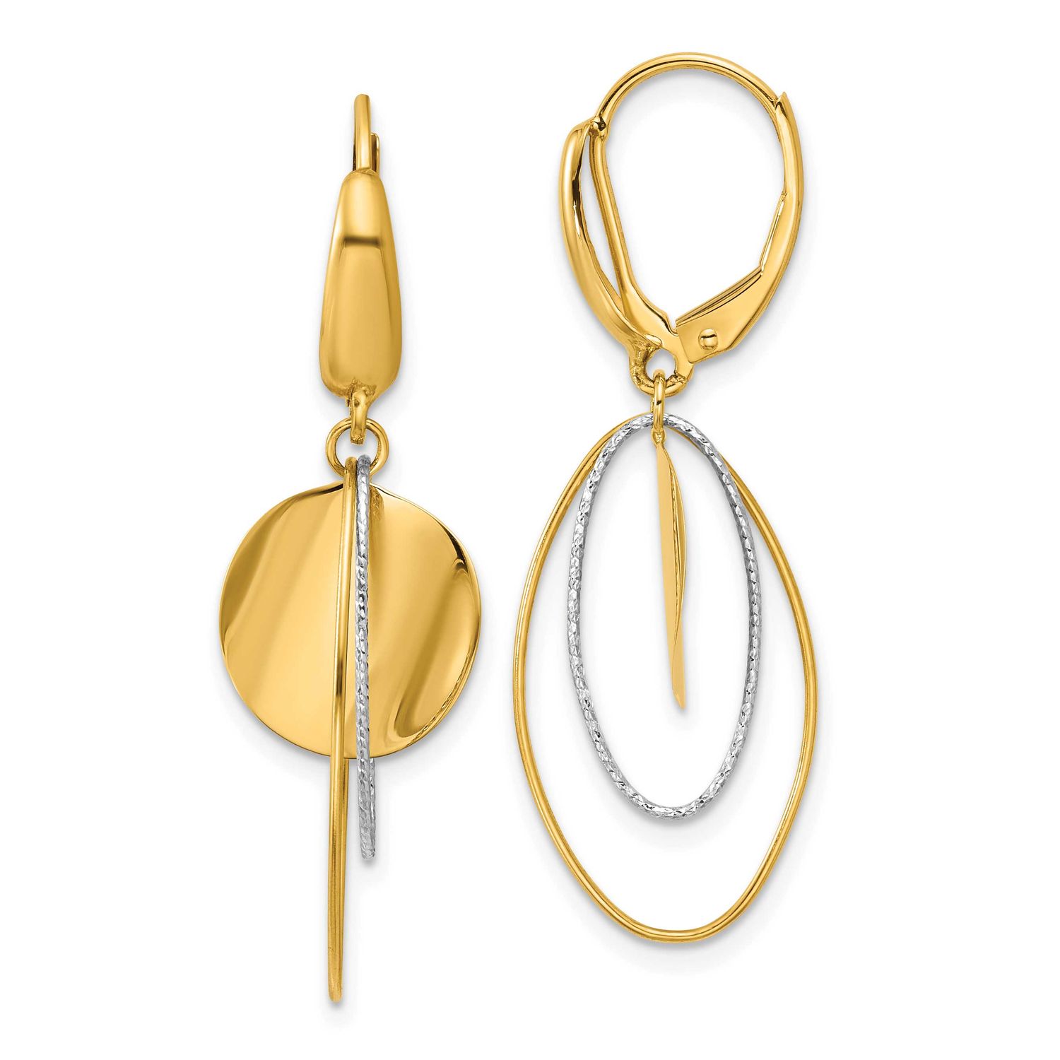 Diamond-Cut Dangle Leverback Earrings 14k Two-tone Gold Polished LE2881 196904321652