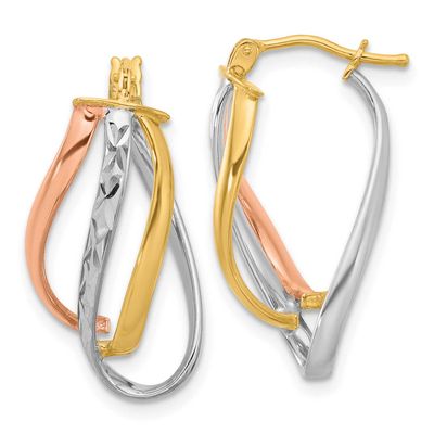 White Rhodium and Rose Gold Plating Polished and Diamond-Cut Fancy Hoop Earrings 14k Gold LE2593 19…