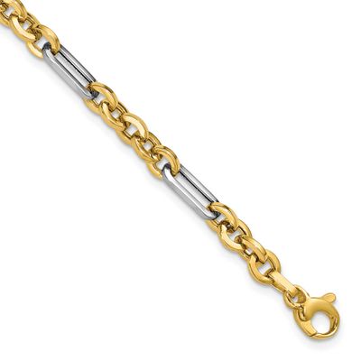 White Rhodium Polished Cable and Paperclip Link Bracelet 14k Gold LF2190-7.5 196904315231
