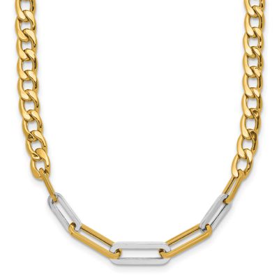 White Rh Polished Curb and Paperclip Link Necklace 14k Gold LF2183-17.75