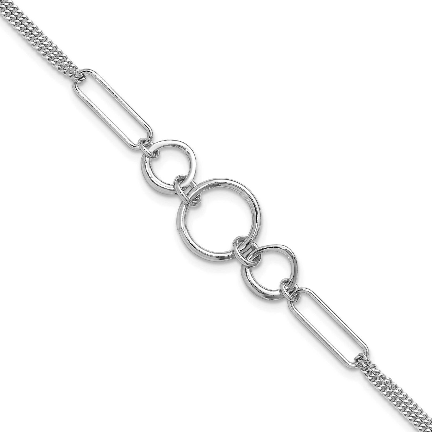 2-Strand with 1 Inch Extender Fancy Bracelet Sterling Silver Rhodium-plated QLF1389-7