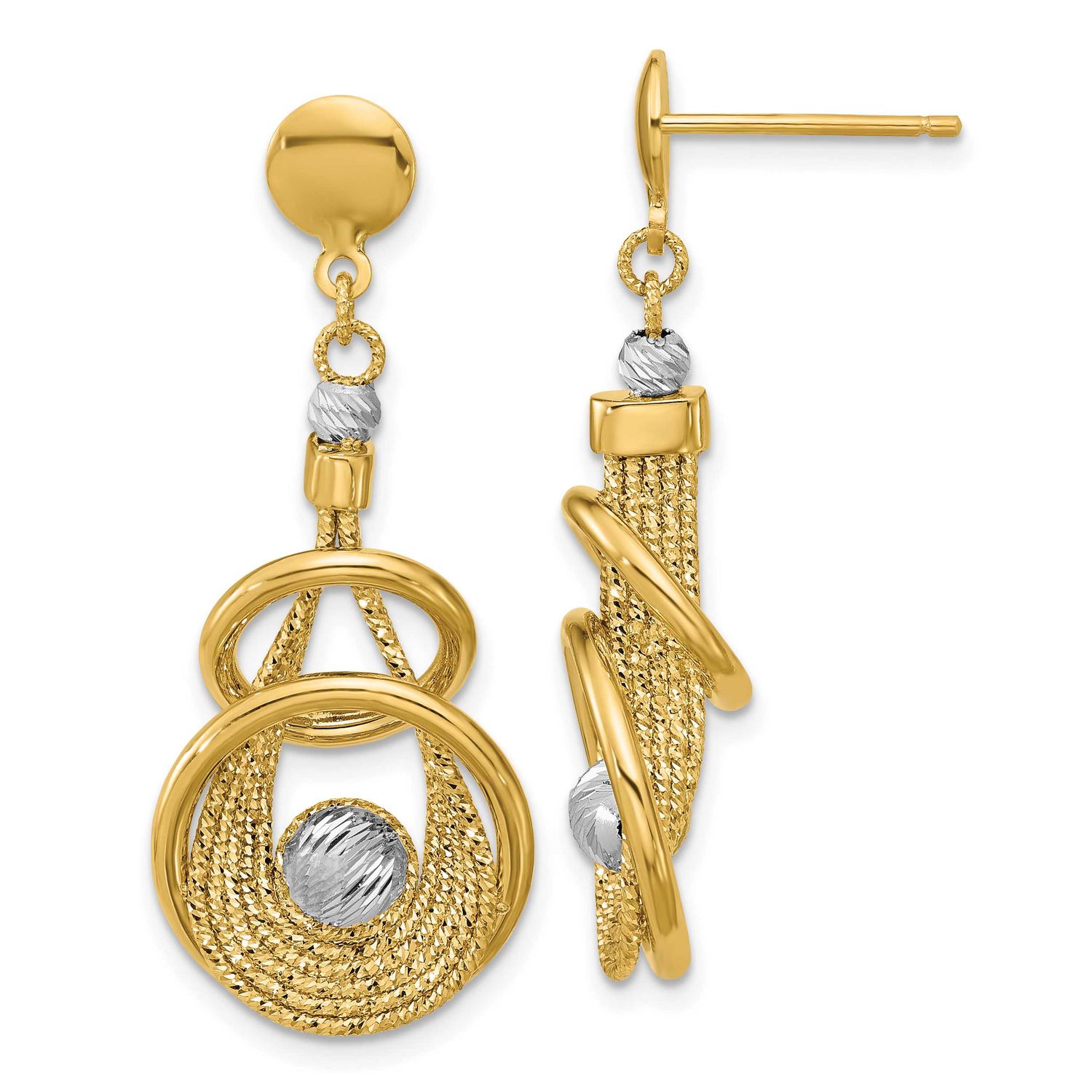 Tt Polished/Diamond-Cut Fancy Teardrop Dangle Post Earrings 14k Gold LE2772