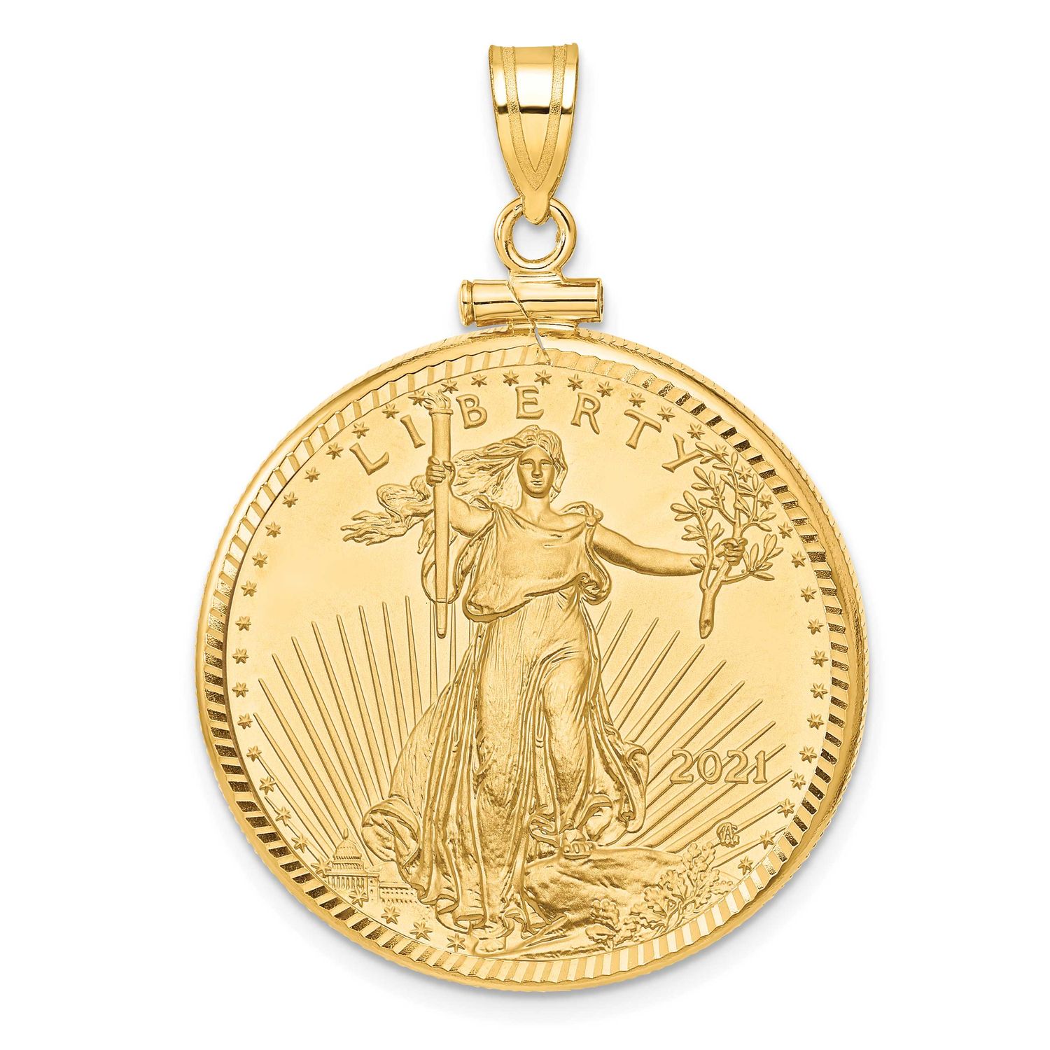 Diamond-Cut Screw Top Mounted 1/2Oz American Eagle Coin Bezel Pendant 14k Gold C2677/27.0C