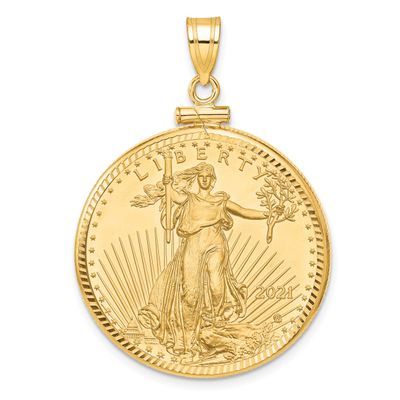 Diamond-Cut Screw Top Mounted 1/2Oz American Eagle Coin Bezel Pendant 14k Gold C2677/27.0C
