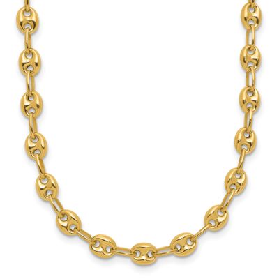 Puffed Mariner Link Necklace 14k Gold Polished LF2109-18 196904275801