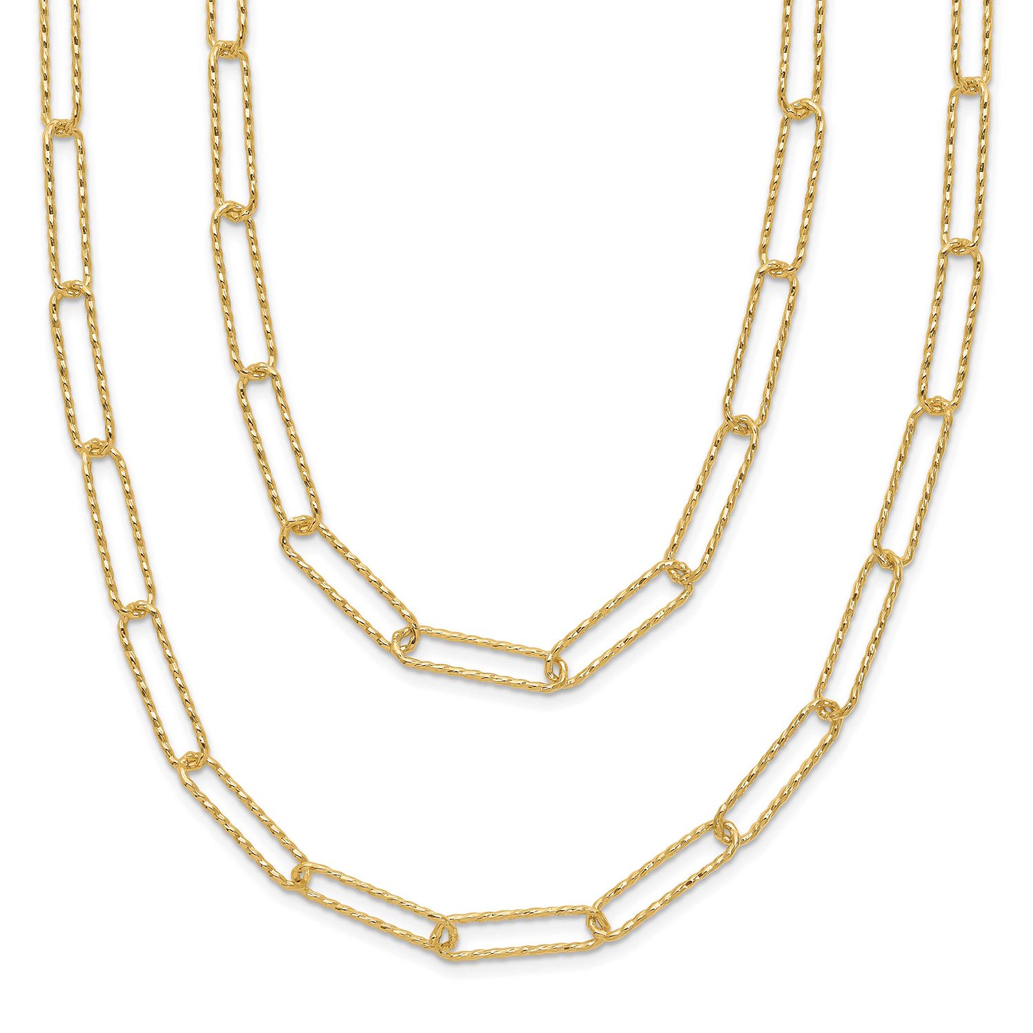 2-Strand Paperclip Necklace 14k Gold Polished and Textured LF1845-16.5 196904182918