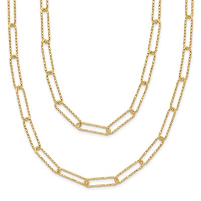 2-Strand Paperclip Necklace 14k Gold Polished and Textured LF1845-16.5 196904182918