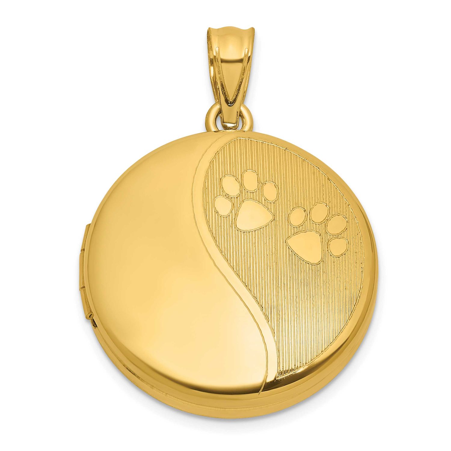 Gold-Plated Brushed and Polished Paw Print 20mm Round Locket Sterling Silver QLS1261GP