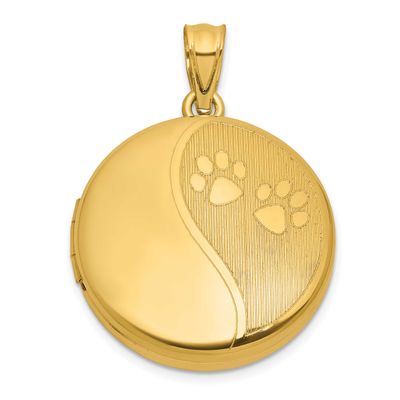 Gold-Plated Brushed and Polished Paw Print 20mm Round Locket Sterling Silver QLS1261GP