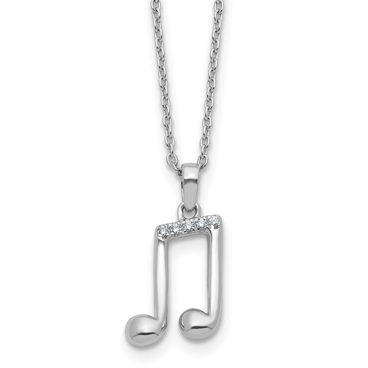 White Ice Diamond Music Note 18 Inch Necklace Plus 2 Inch Extender Sterling Silver Rhodium-plated Q…
