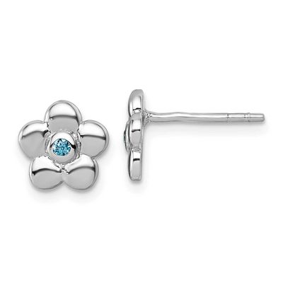 Blue CZ Flower Post Earrings Sterling Silver Rhodium-plated Polished QE18267