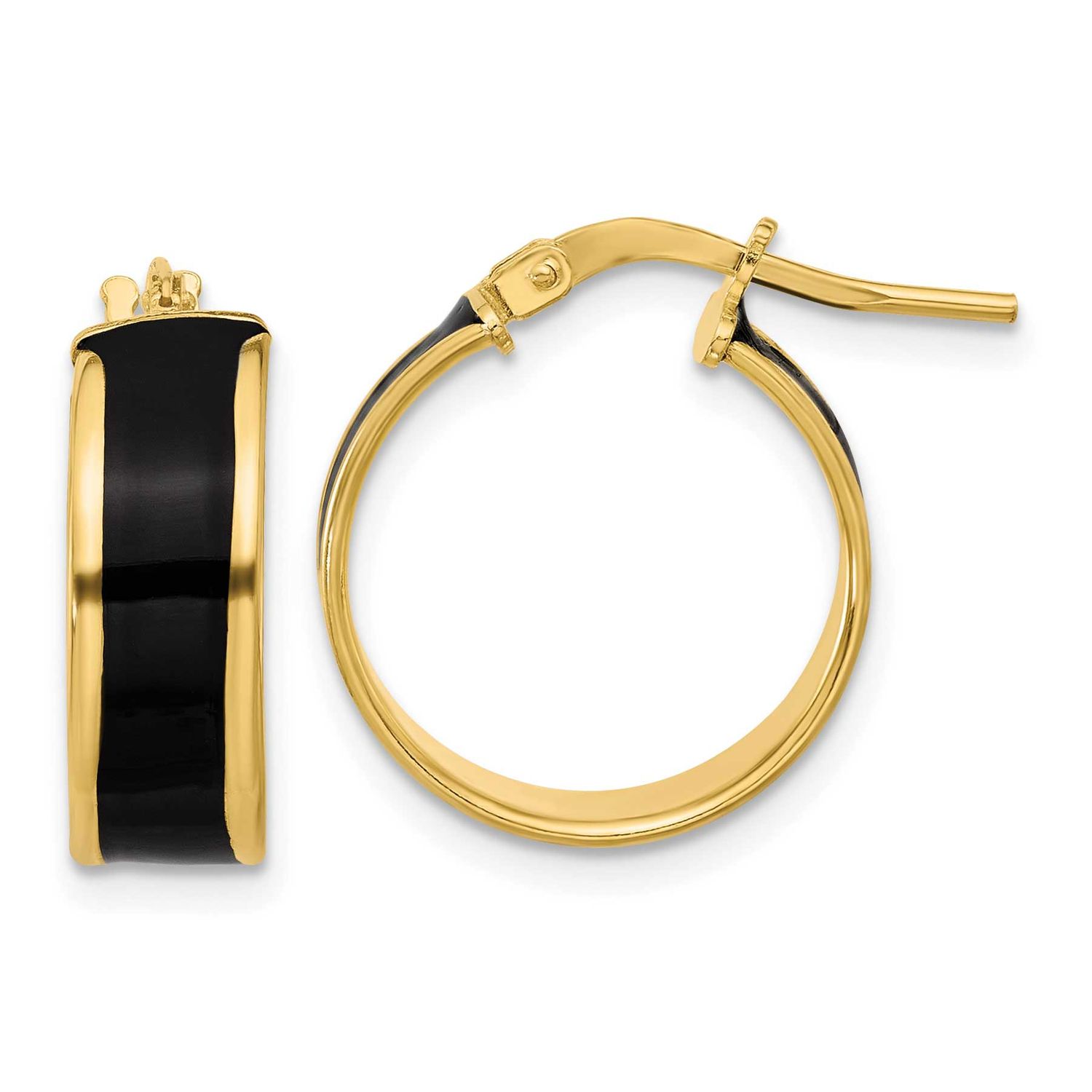 Gold-Tone Black Enamel Round Hoop Earrings Sterling Silver QLE1456