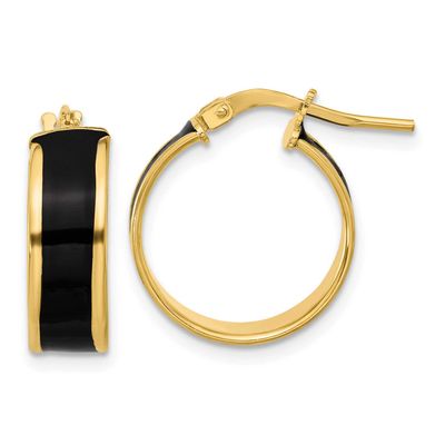 Gold-Tone Black Enamel Round Hoop Earrings Sterling Silver QLE1456