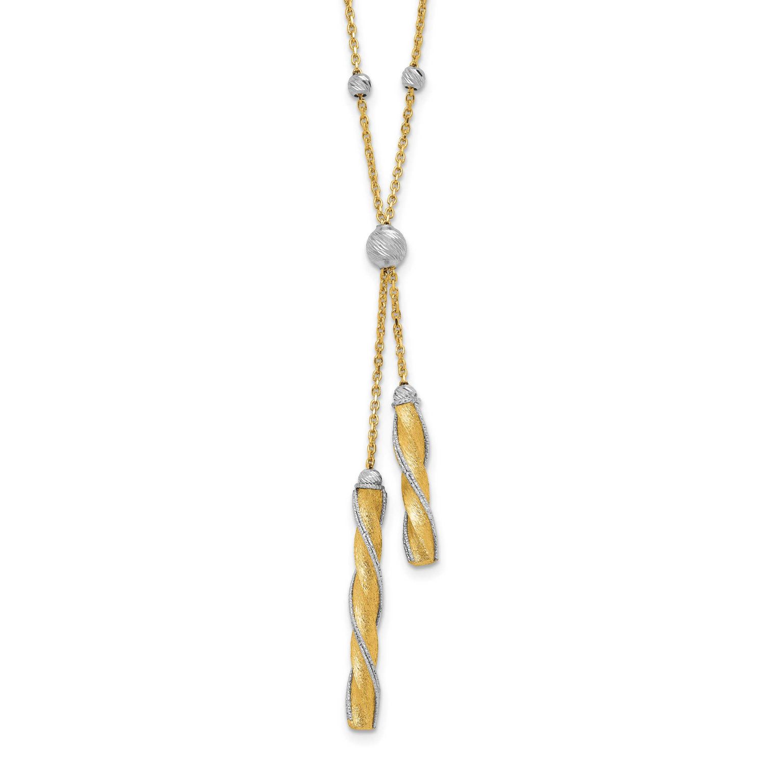 14K Two-Tone Polished Satin Diamond-Cut Fancy with 2 Inch Extender Necklace 14k Two-tone Gold Polis…
