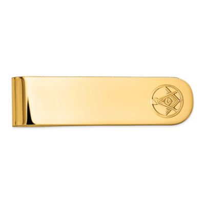 Men&#39;s Polished and Beaded Masonic Circle Small Money Clip 14k Gold B57633-MCA