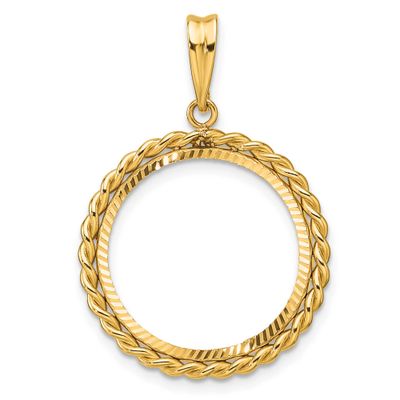 Diamond-Cut with Twisted Wire 18.0mm Prong Coin Bezel Pendant 14k Gold C1802D/18.0