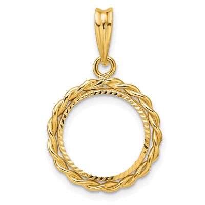 Diamond-Cut with Twisted Wire 13.0mm Prong Coin Bezel Pendant 14k Gold C1802D/13.0