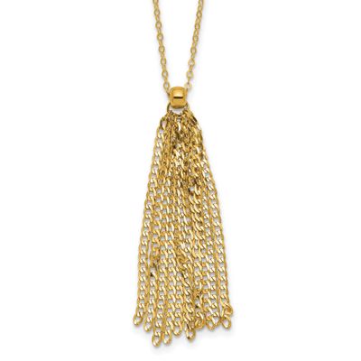Fancy Curb Link Tassle with 2 Inch Extender Necklace 14k Gold Polished LF2204-16
