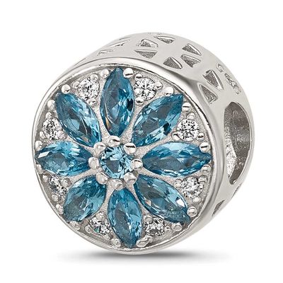 Blue Spinel &amp; CZ Snowflake Bead Sterling Silver QRS4566 196904279304