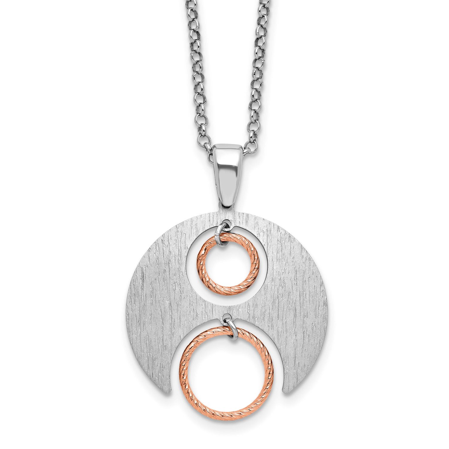 Rh/Rose Gold-Plat Polish/Brushed with 1 Inch Extender Neckla Sterling Silver QLF1398-18 196904347140