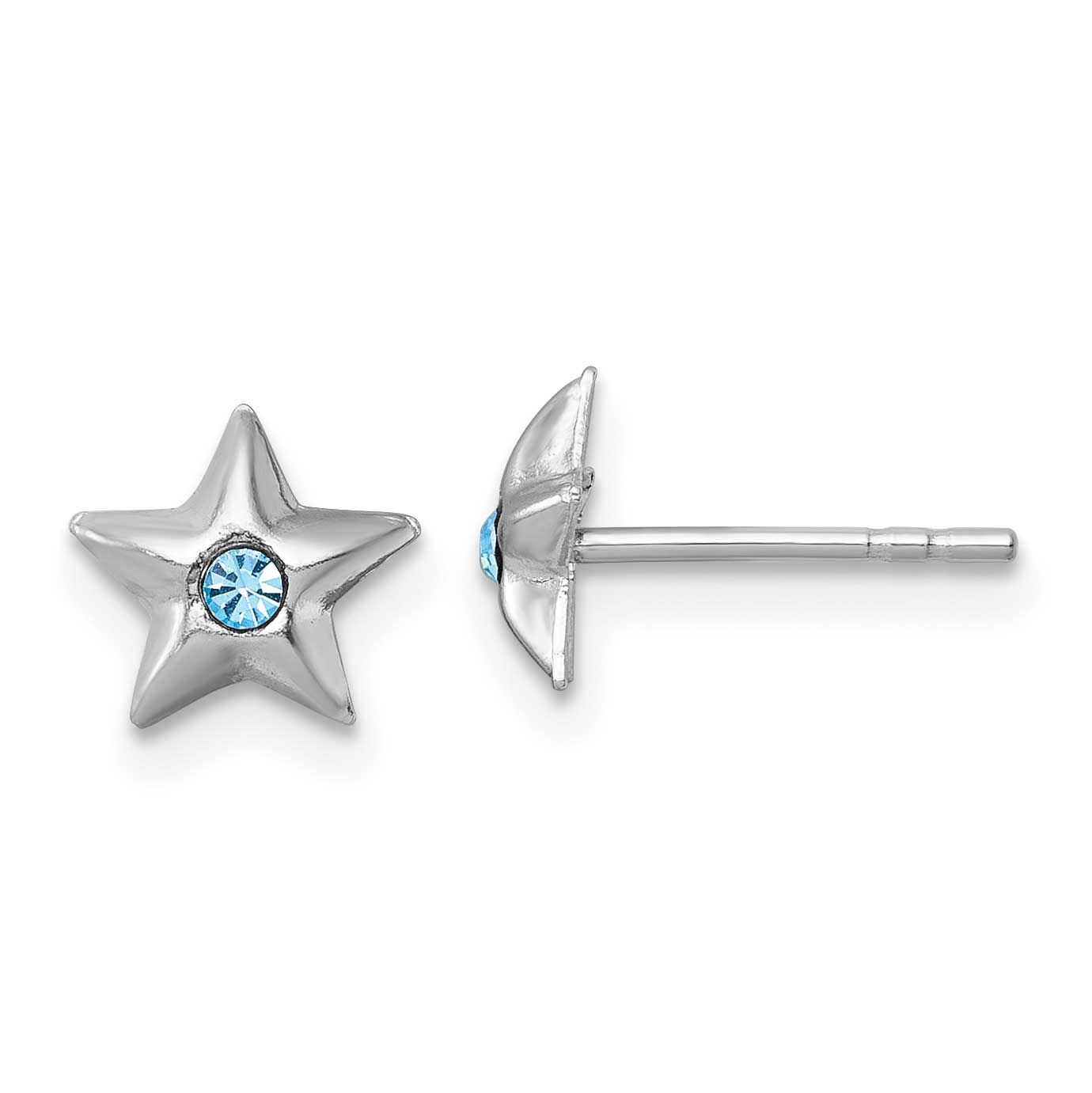 Madi K Polished Blue Crystal Star Children&#39;s Post Earrings Sterling Silver Rhodium-plated QE18279