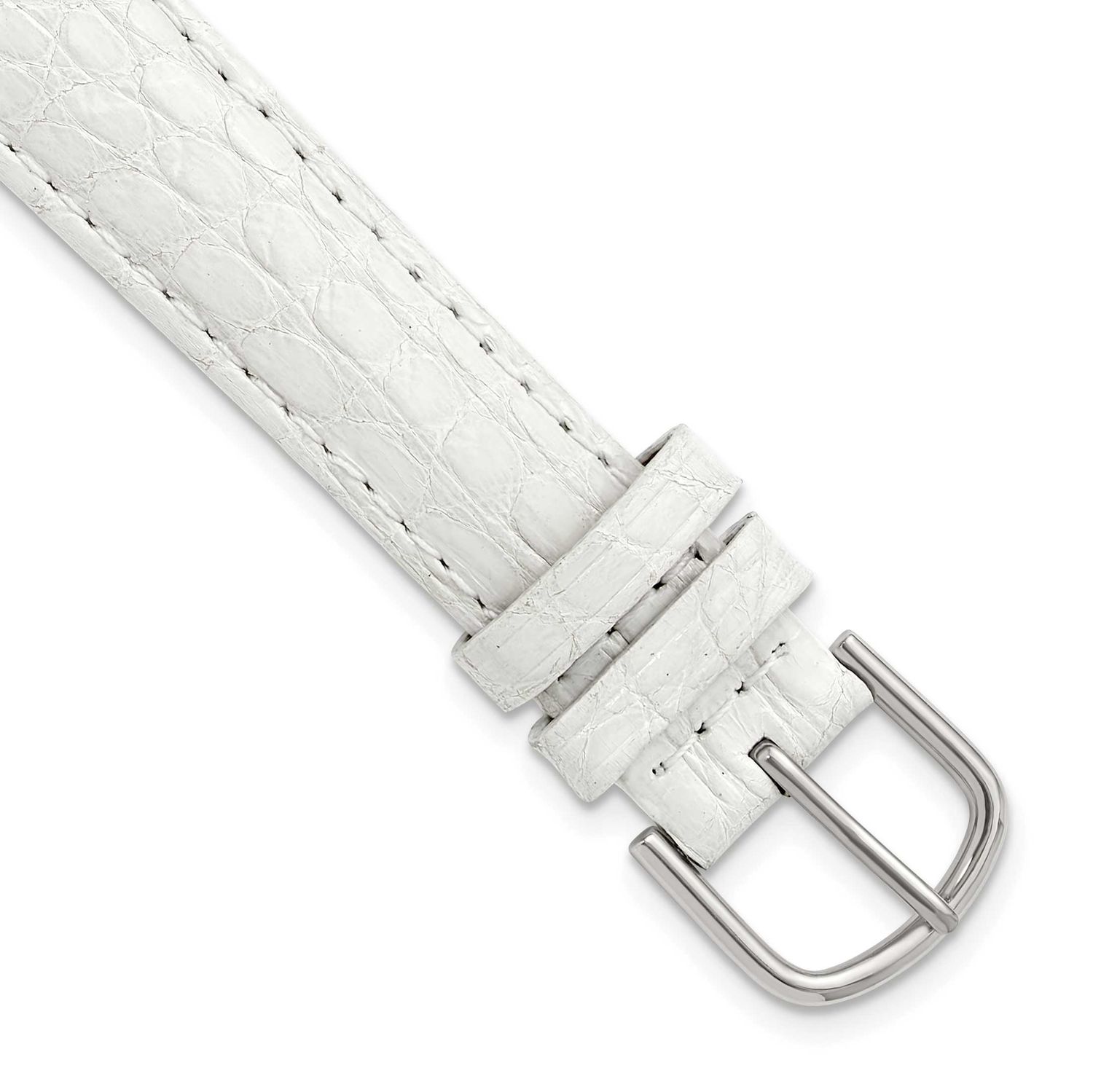 Debeer 18mm Short White Genuine Caiman Leather with Silver-Tone Buckle 6.75 Inch Watch Band 430S-18