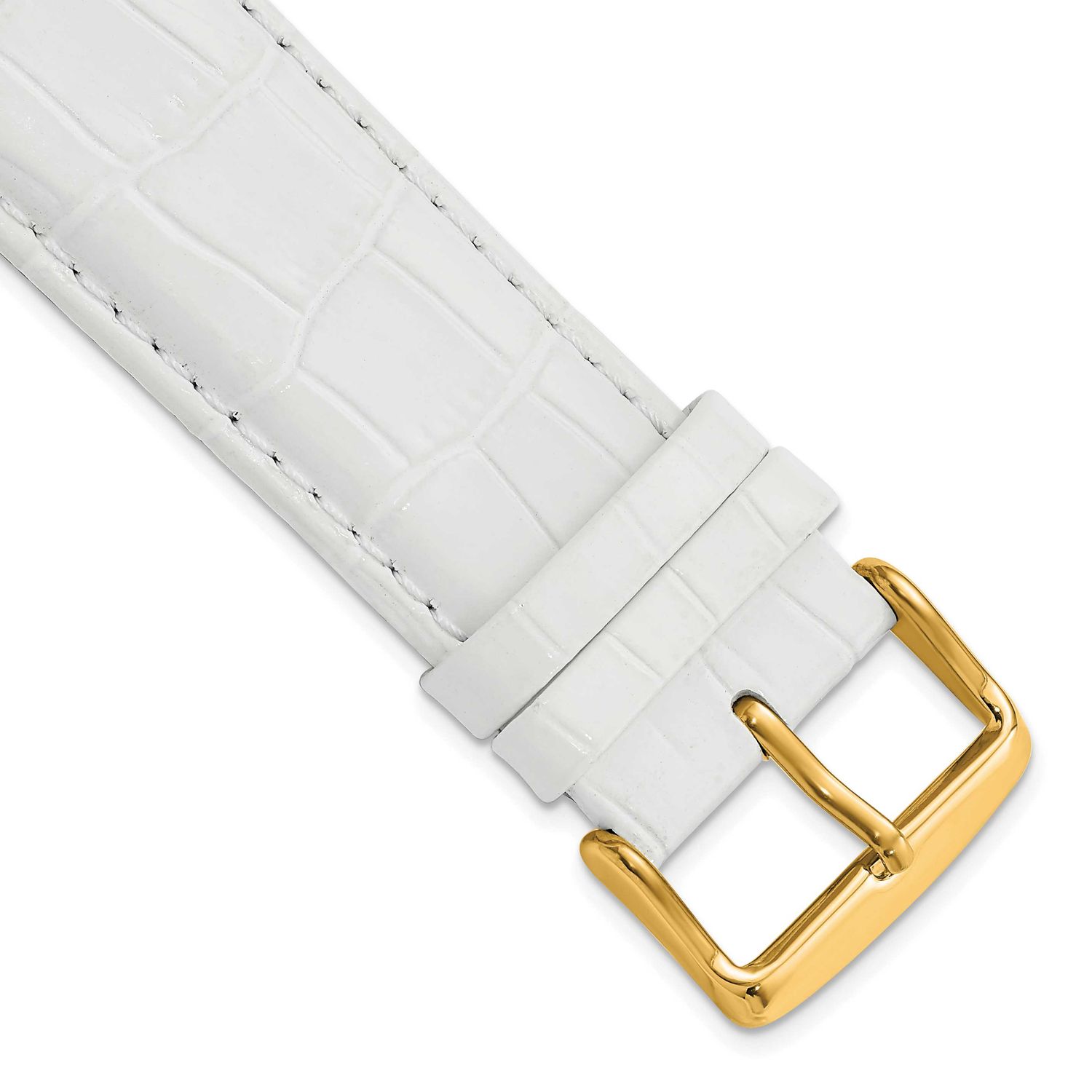 Debeer 24mm White Crocodile Grain Chronograph Leather with Gold-Tone Buckle 7.5 Inch Watch Band BAY…