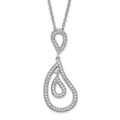 CZ Brilliant Embers Polished Teardrop Necklace Sterling Silver QMP222-18 191101414466