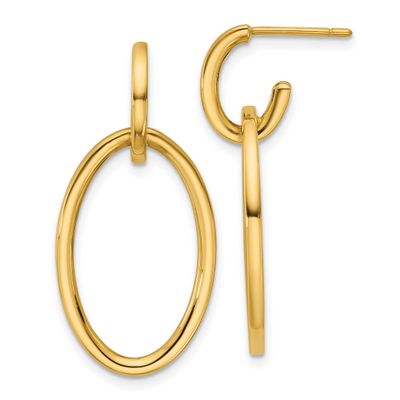 Fancy Oval Link Post Dangle Earrings 14k Gold Polished LE2933 196904315804