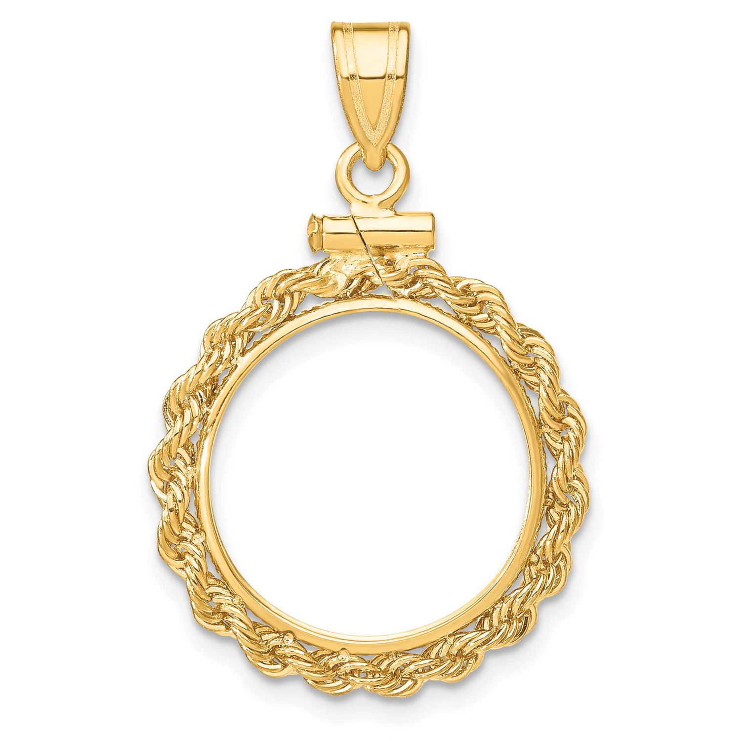 Rope 15.0mm x 0.8mm Screw Top Coin Bezel Pendant 10k Gold Polished 10C1215/15.0