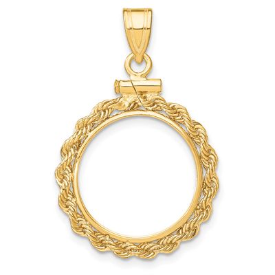 Rope 15.0mm x 0.8mm Screw Top Coin Bezel Pendant 10k Gold Polished 10C1215/15.0
