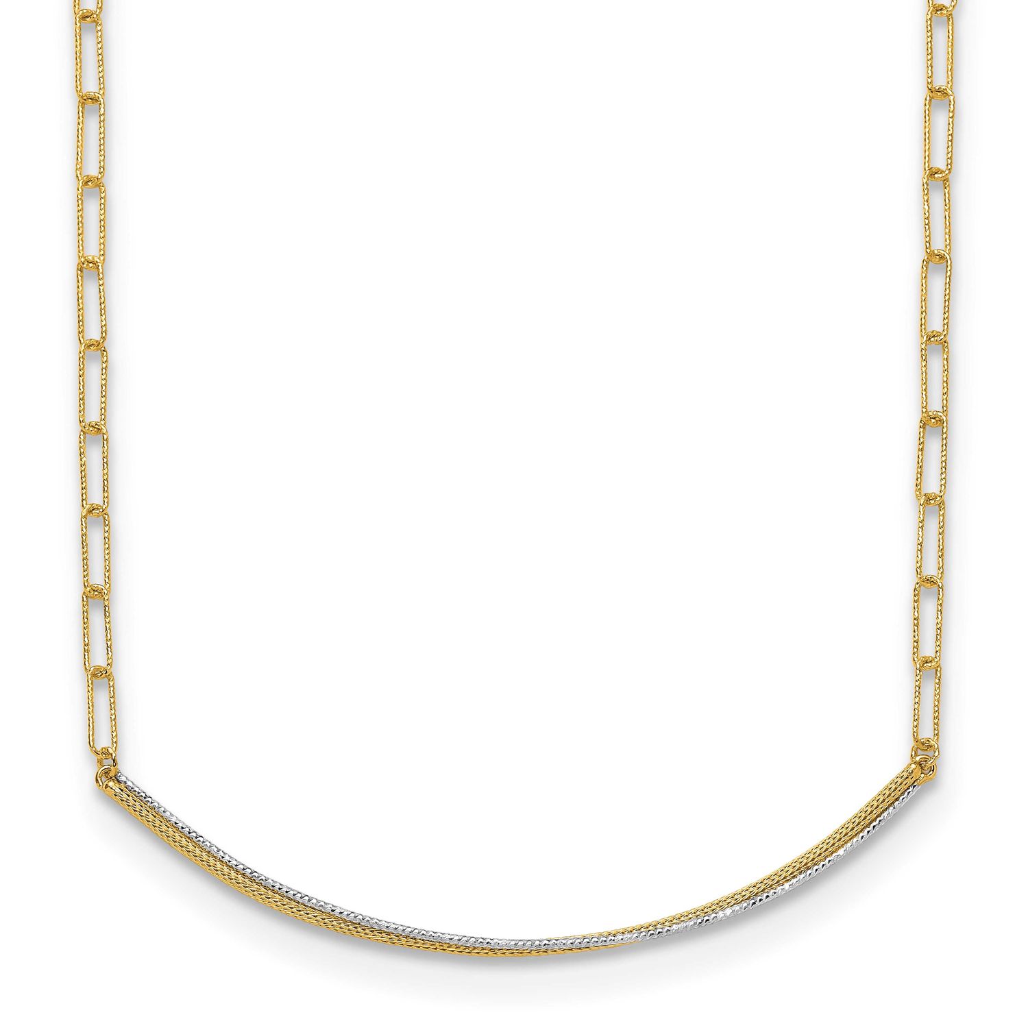 Polished and Diamond-Cut Bar Necklace 14k Gold with Rhodium LF2036-17 196904328279
