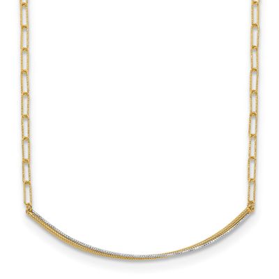 Polished and Diamond-Cut Bar Necklace 14k Gold with Rhodium LF2036-17 196904328279