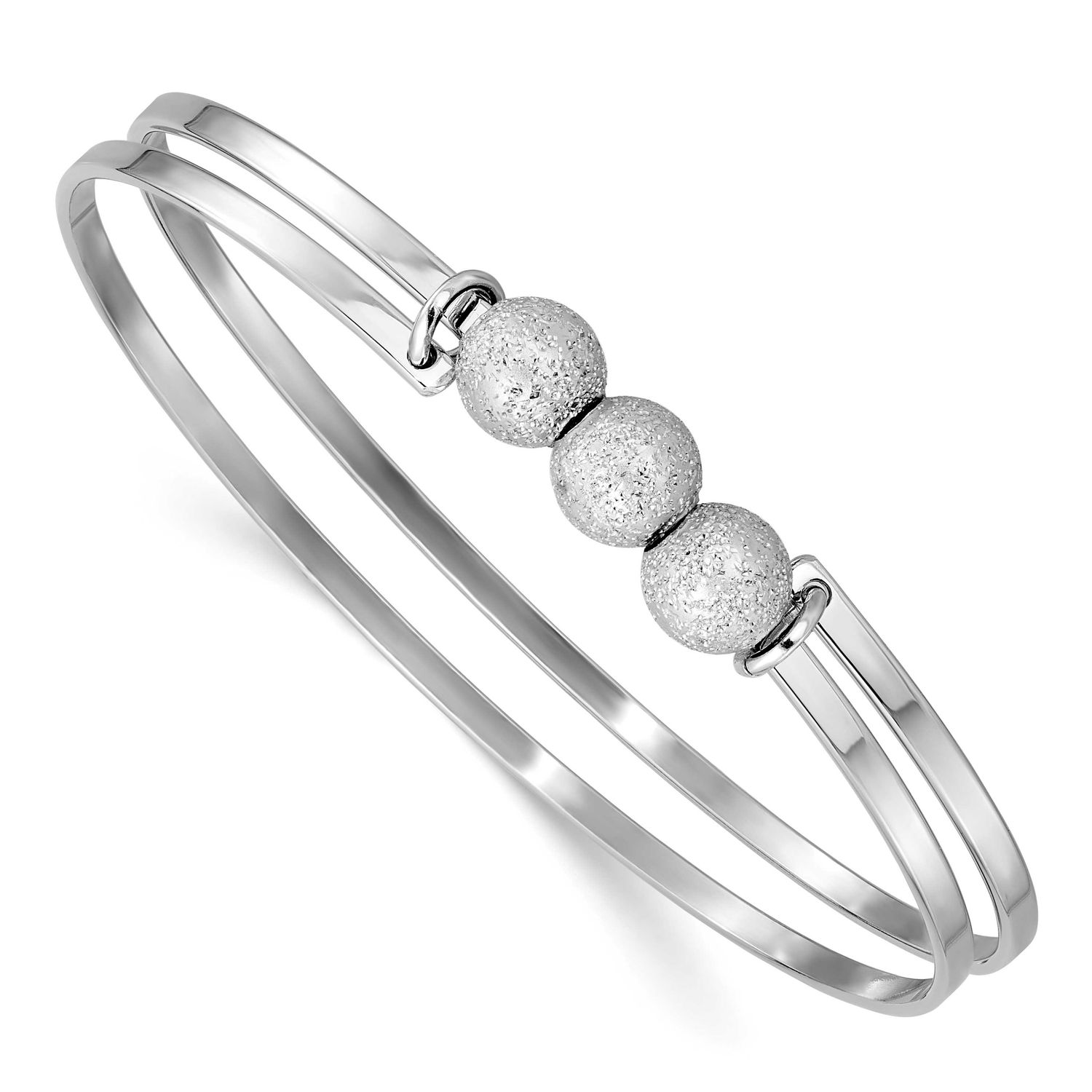 Radiant Essence Polish/Textured Beads Flexible Bangle Sterling Silver QLF1475
