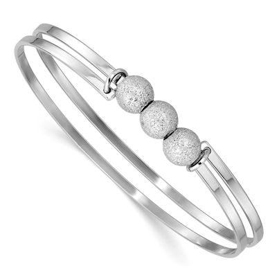 Radiant Essence Polish/Textured Beads Flexible Bangle Sterling Silver QLF1475